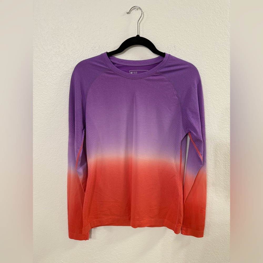 Figs Long Sleeve Ombre Tee in Purple and Red